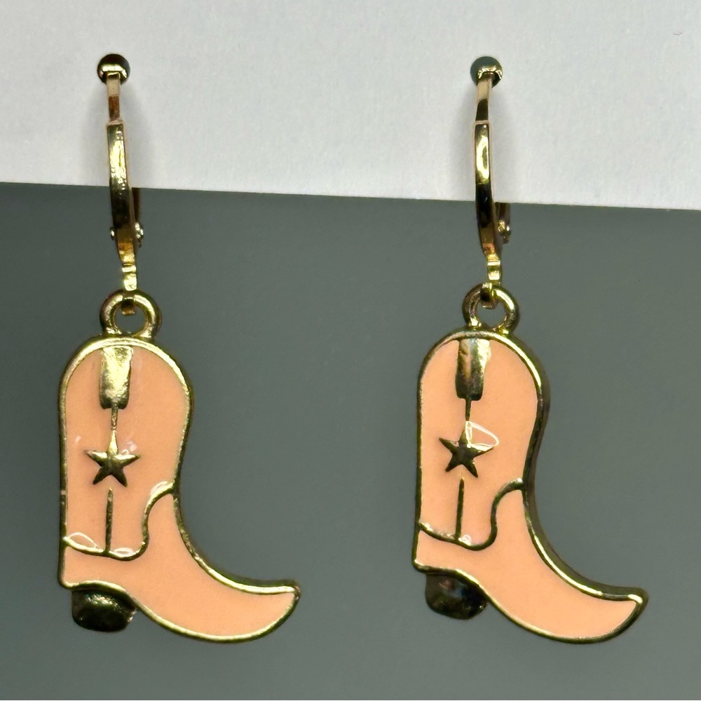 Gold and Pink Cowboy Boot Earrings – BUY 5+ & GET 40% OFF